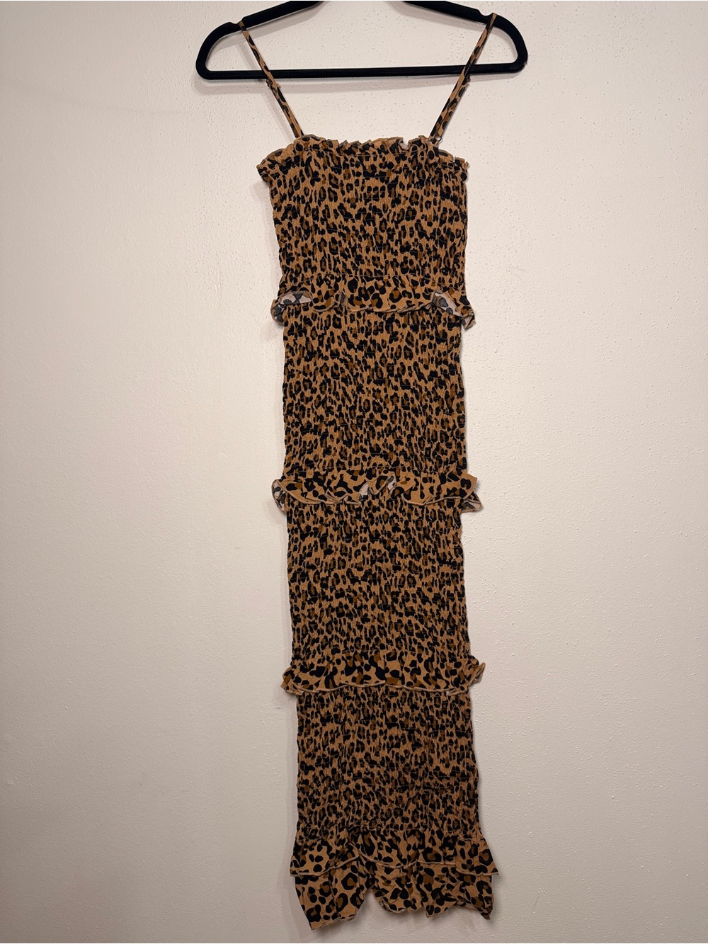 Leopard Print Ruffle Maxi Dress - Brown